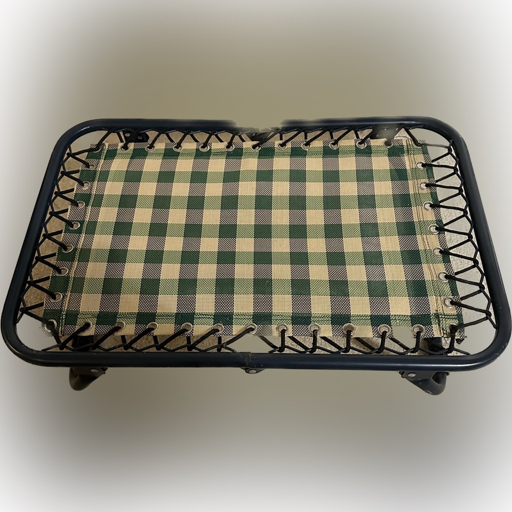 Raised foldable PET DOG BED Breathable Cool GREEN BEIGE PLAID CHECK ANIMAL CAT